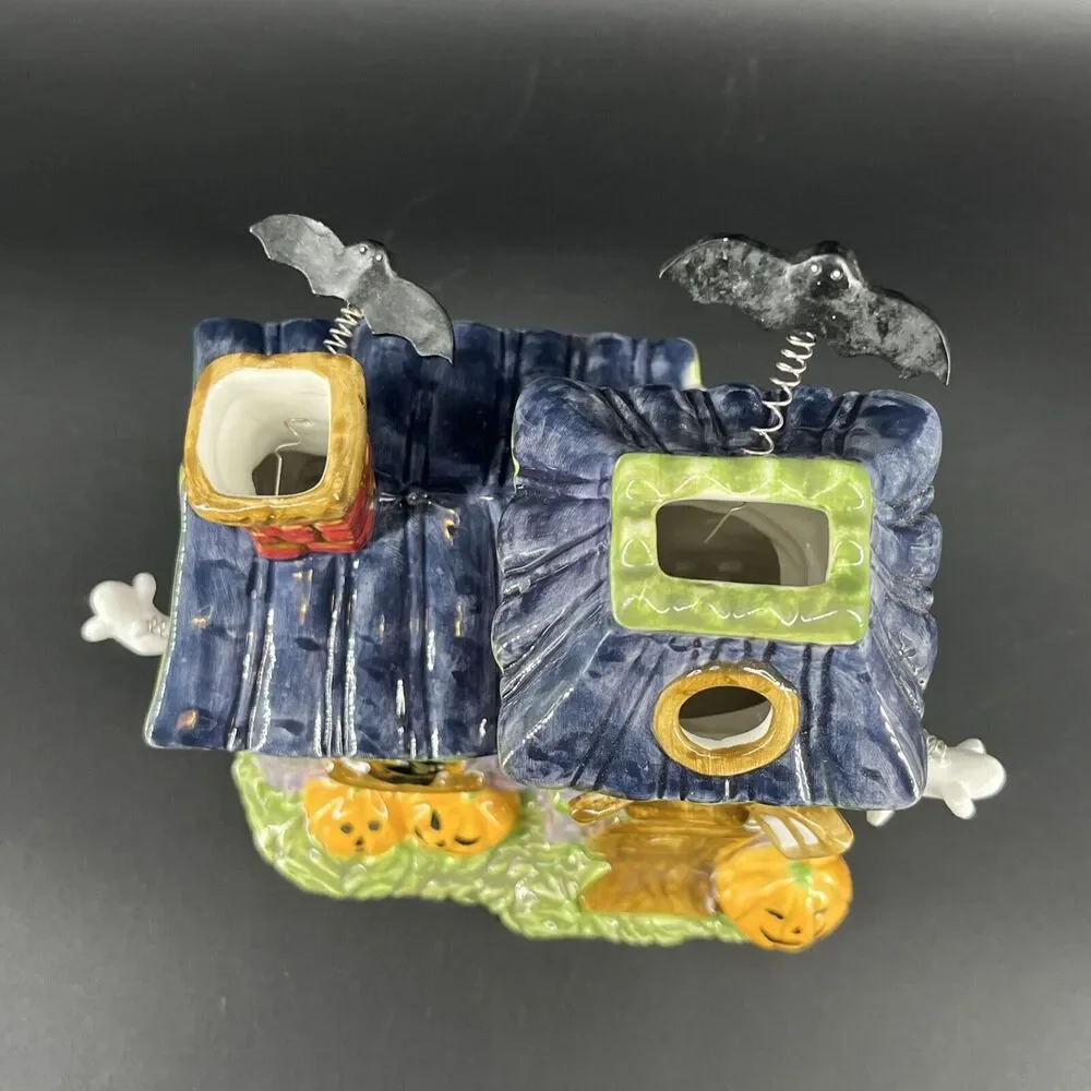 Vintage Ceramic Haunted House Candle Holder Ghost Bat Jack-O-Lanterns Halloween - Picture 2 of 13